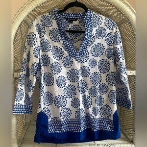 NWOT - Zac & Rachel 100% cotton size medium blue & white long sleeve tunic